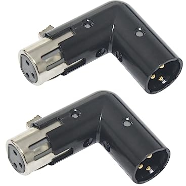3-Pin XLR 90 Degree Adapter, Adjustable Male to Female Right Angle XLR Adapter for Dmx Cable Black (2 Packs)
