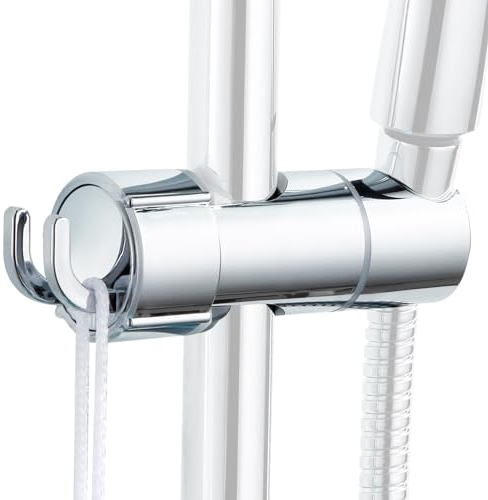 Simpeak Universal Handbrause Halterung mit Haken, Verstellbar Duschhalterung für Slide Bar 16-27 mm Außen Durchmesser, 360° Drehbar ABS Verchromt Brausehalter, Einfach Montierende
