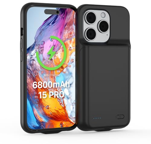 TQTHL Akkuhülle für iPhone 15 pro, [ 6800mAh ] Zusatzakku Ladehülle Akku hülle Handyhülle,wiederaufladbare Powerbank Akku Hülle kompatibel für iPhone 15 pro (6.1 Zoll)(Schwarz)