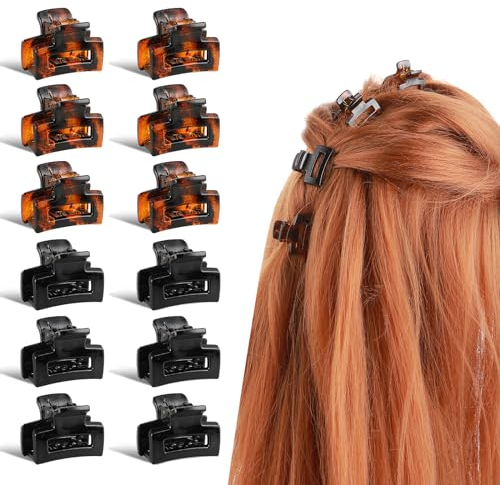 WLLHYF 12 pezzi piccoli e durevoli mini fermagli per capelli, clip antiscivolo multicolore anni '90, accessori per capelli da donna, capelli ricci sottili e spessi per ragazze (nero lucido+marrone)