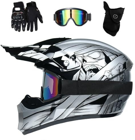 Erwachsene Kinder MTB Motocross-Helm Satz, mit Brille Handschuhe Maske, Jugend Volles Gesicht Offroad ATV Motorradhelm, Bergab Dirtbike MX Quad Bike Enduro Absturz Helm ( Color : D , Size : XL/58-59CM