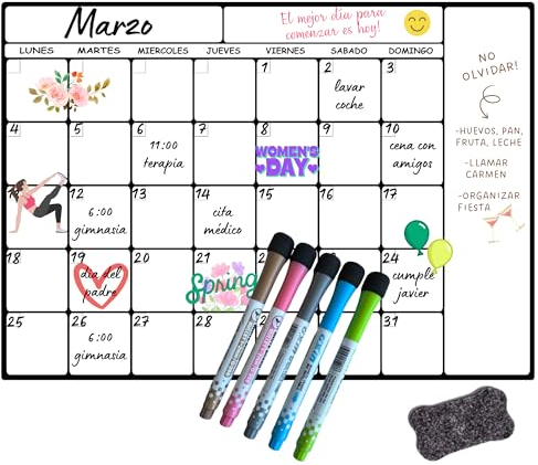 toots - Calendario Magnético Nevera A3 (42x30) Planificador Semanal o Mensual con 5 Marcadores y Borrador, Pizarra Organizadora para Cocina, Menú, Compras y Familia. Carchivo, weekly planner.