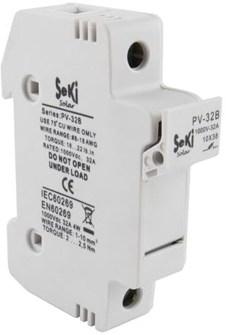 SeKi DC Sicherungshalter/Sicherungsautomat 1-polig bis 1000V DC 32A; Sicherung für Solar/Photovoltaik, Montage auf DIN-Hutschiene; für 10x38mm Sicherungen
