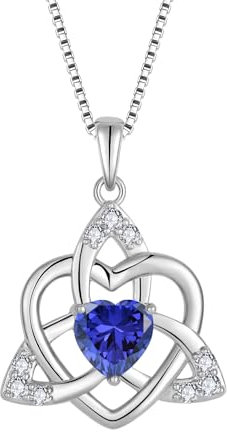 FJ Herz Keltischer Knoten Kette Damen 925 Sterling Silber Tansanit Halskette Dezember Geburtsstein Anhänger Geschenke für Frauen Mutter Freundin Mama