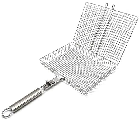 Original Jumbo XL Grillkorb mit abnehmbarem Griff und leicht zu öffnendem / schließendem Deckel Neue und verbesserte Edelstahlkonstruktion mit größerer Kapazität (31,8 x 24,1 x 5,1 cm) für