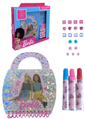 Malbuch für Kinder, mit Zubehör, 3 bunte Glitzermalstifte (Barbie)