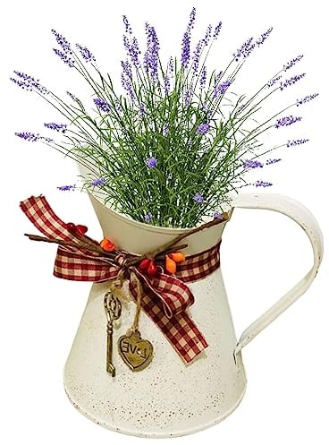 Rustic Flower Vase Small Metal Picther Vase Planter Shabby Chic Milk Jug Vase for Home Kitchen Bathroom Decoration Beige, Rustic Vase