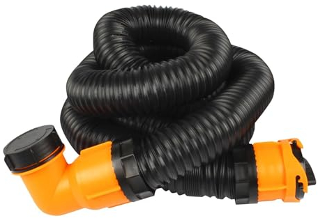 Kit di tubi fognari per camper, tubo fognario portatile girevole a 60 gradi, lunghezza 4,8 m, arancione, 1 confezione, 2,3 kg, compatibile con 7,6 cm e 10,2 cm, tubo di scarico del serbatoio