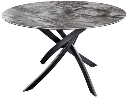 Riess Ambiente Runder Esstisch Alpine - 120cm - Taupe Keramik schwarzes Metallgestell Esszimmertisch 6 Personen