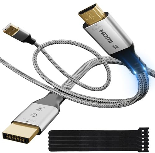 Elecan Uni-Directional HDMI to DisplayPort Adapter Monitor Cable 10 Ft 4K@60Hz 2K 1080P with USB Powered, Source to DP Display Converter for PC,AMD,NVIDIA,Mac,NS,PS5,Xbox+Ties-NOT DP to HDMI