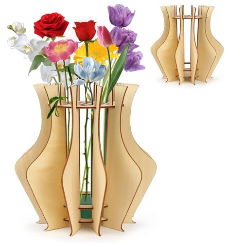 Vase für Lego Blumen 3D Vase Holz Vase 20 cm Hoch Blumenvasen Boho Nordic Minimalismus Stil für Home Decor Tischdekoration Geschenk für Lego Blumenliebhaber