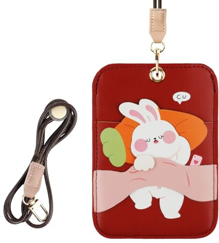 AXFEE Lanière porte-cartes - Porte-clés créatif en cuir synthétique - Protecteur portable de lapin avec cordon amovible, convient pour homme et femme, compatible avec Apple AirTag