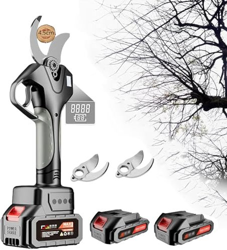 DDZJTPP Tijeras de podar eléctricas 45 mm,Tijeras eléctricas portátiles seguras Tijeras de podar inalámbricas con pértiga telescópica 2,1m,para setos,arbustos y huertos,2Battery,WithoutExtensionRod