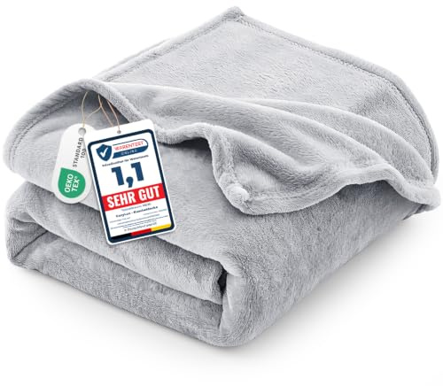 CozyLux Kuscheldecke Flauschig Decke 230x270 cm Hellgrau | OEKO-TEX 100, 260 g/m² XXL Große Flanell Sofa Decke für Frauen, Geschenke zum Geburtstag für Mama, warme Deko für das Zuhause