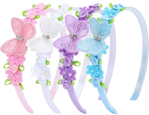 OAOLEER 4PCS Headband for Girls, Flower Headbands Floral Hair Bands Non Slip Hoops Accessories for Girls Toddlers Kids Teens Children(Butterfly Headbands, 1 Count (Pack of 4))