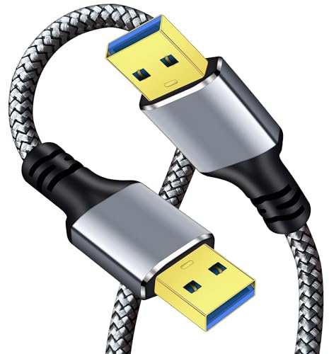 TanQY USB Cable 3M, USB 3.0 A to A Male to Male Cable Double End Type A Cord Compatible with Hard Drive Enclosures, KVM, DVD Player, TV, Laptop Cooler (Silver, 3M)