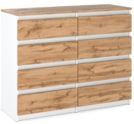 MRBLS_HOME Kommode mit 8 Schubladen - Holz Sideboard 120 x 92,5 x 33,5 cm (B/H/T) - Schmale Kommode für Schlafzimmer & Flur - Regal mit Schubladen - Schrank mit Schubladen (Weiß Matt - Wotan)
