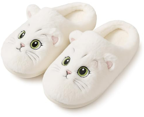 corimori Plüsch Hausschuhe Katze – Flauschige Katzen Kätzchen Pantoffeln (weiß, rosa, grau, braun - Gr. 34-44)