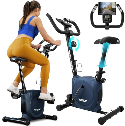 TREX SPORT Heimtrainer Fahrrad TX-350MB RIZE | Hometrainer Fahrrad |Pulssensoren, extrem leises Magnetbremssystem mit 10 Widerstandsstufen, 5 Sitzhöhen, 120 kg belastbar (MARINEBLAU)
