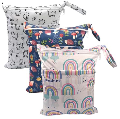 Hixingo Wetbag 30x36cm Windeltasche mit Reißverschluss, Wiederverwendbar Wetbag Kindergarten, wasserdichte Tasche für Kleinkind-Windeln, Reisen, Strand und Pool (Farbe 8,3 Packs)