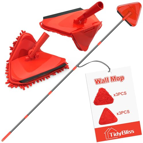 TidyBliss Upgraded Foldable Wall Cleaning Mop with 202cm Long Handle (Red)