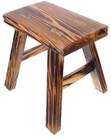 MAJORMENCH Wooden Small Foot Stool Pine Square Step Stool 23cm High Carbon Burnt Color for Home Entryway Shoe Changing and Plant Display