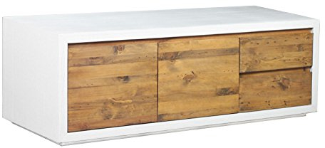 Woodkings TV Bank Burnham, Lowboard aus recyceltem Holz rustikal, TV-Unterschrank Weiss im Landhausstil, TV Unterschrank für Loft & Wohnzimmer