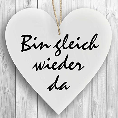 Herzschild Holzherz Holzschild 16 x 16 cm Bin gleich Wieder da weiß Dekoschild Wandschild Schild Holz Geschenk