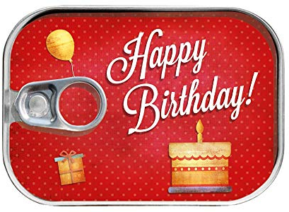 Gespänsterwald® Dosenpost Happy Birthday, Geldgeschenk Verpackung, Geschenkverpackung in Sardinendosen Form, zum Verschicken per Post & Verschenken | inkl. Grußkarte & Aufkleber