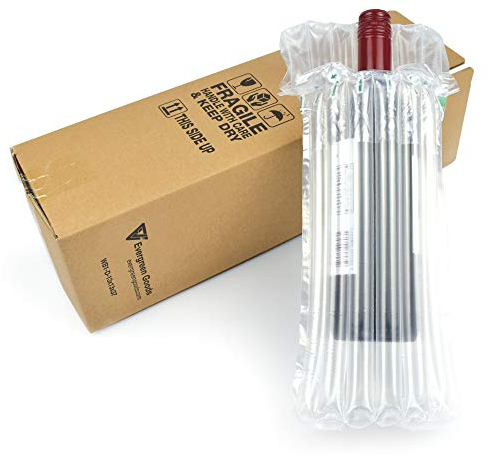 Evergreen Goods - Caja de botella de vino y licor con cojín inflable de columna de aire, embalaje protector para transporte seguro de botella de vidrio (1 botella)
