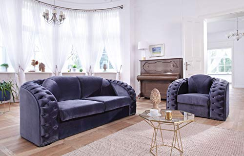 jvmoebel Klassische Chesterfield Couch 3+2 Sitzer Set Sofa Garnitur Samt Garnituren Sitz