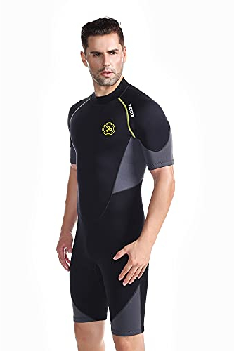 ZCCO Men's Shorty Wetsuits 1.5mm Premium Neoprene Back Zip Short Sleeve for Scuba Diving,Spearfishing,Snorkeling,Surfing,XL