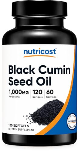 Nutricost Black Seed Oil (Cumin) - Cold Pressed, Source of Omega 3 6 9-120 Softgels, 1000mg Per Serving, 60 Servings - Non-GMO and Gluten Free