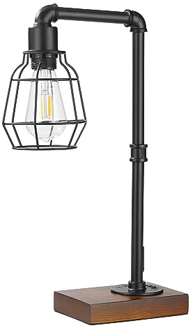 CONCA Industrial Steampunk Table Lamp, Edison Bulb, Metal, A-Black, 19.6x11.7x5.35 inches, 3 lbs, E26 Base, 800 Lumen, 120V