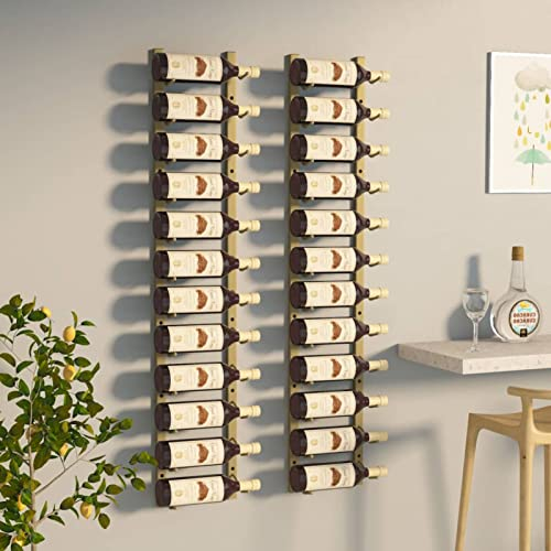 Gecheer 2 STK. Wand Weinregal Metall Flaschenregal für 12 Flaschen Hängeregal Aufbewahrungsregal für Wand Eisen Golden