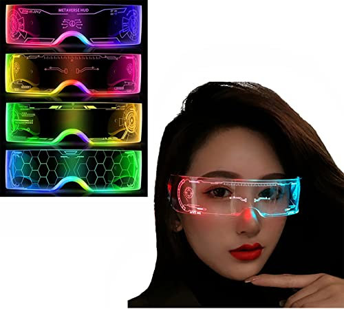 4 Pcs Led Visor Glasses Light Up 7 Colors and 4 Modes, Cyberpunk Glasses for Halloween Cosplay Party Bar Adults