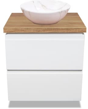 VBChome Badmöbel 50x40 cm Weiß Aufsatzwaschbecken Mini 35x26 cm Aufsatzwaschtisch Waschbeckenunterschrank mit Arbeitsplatte 2 Schubladen Moduo Badezimmerschrank