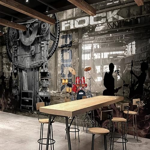 FitNshape Tapete 3D Retro Verlassene Fabrik Rock Graffiti Bar KTV Hintergrund Tapete Wasserdichter Aufkleber Wandbild*150cmx105cm(59.1x41.3inch)