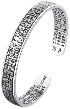 Handgefertigtes S925-Armband Für Damen – Damen-Retro-S925-Fu-Wort-Mantra-Herz-Sutra-Armband Mit Sechs Zeichen, Modisches Persönlichkeits-Design-Sense-Armband Für Damen, Wie Abgebildet, Einheitsgr