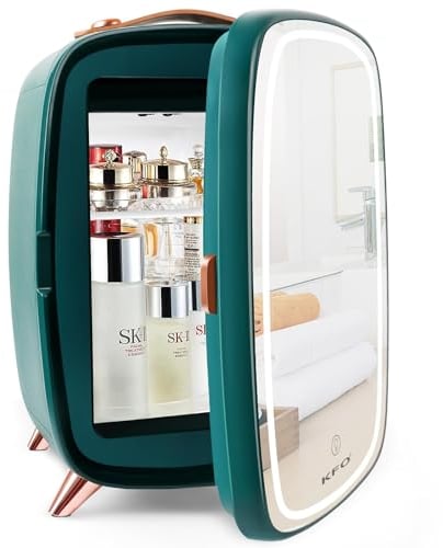 KFO Skincare Fridge 6L with LED Mirror | Pro-Style Beauty Fridge for Bedroom & Makeup | 6°C Cooling + 20dB Ultra-Quiet | 8-Can Cosmetic Storage & Adjustable Shelf