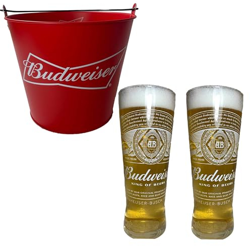 TUFF LUV King of Beers Budweiser Gläser und Eiskübel-Set – perfekt zum Teilen