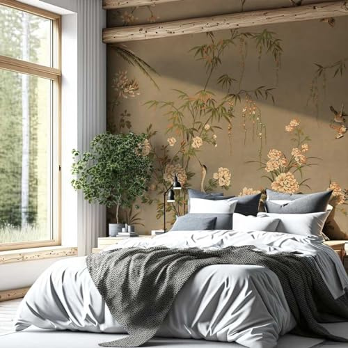 Hexoa Papier Peint panoramique Fleurs Oiseaux du Marais - Made in France - 364x270