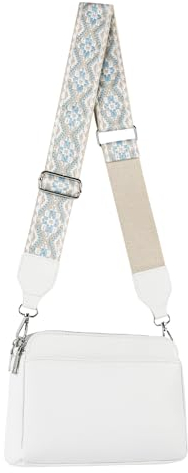 Letech+ Handtasche Damen Klein - PU Leder Umhängetasche Mit Abnehmbarem Schultergurt, Crossbody Bag Mit Drei Reißverschlussfächern, Weiß