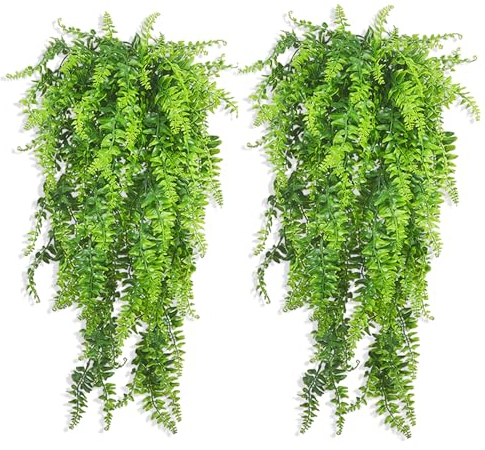 LURNODY 2 Stück Künstliche Pflanzen Hängend Farn Ranken, Hängepflanzen Farne Kunstpflanze, 80CM Kunststoff Ivy Blätter für Innen für Drinnen Und Draußen, Balkon Hochzeit Garten Outdoor Deko