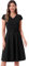Allegra K Cocktail Dresses for Women's Belted V Neck Cap Sleeve Flowy A-line Dress Black L