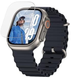 PanzerGlass FLAT - Protector de pantalla completa para Apple Watch Ultra 2024, cobertura de pantalla completa, protección contra caídas, impactos y arañazos, vidrio ultra transparente de alta