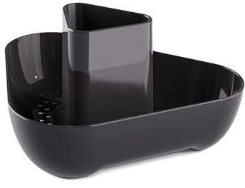Zeal Corner Sink Tidy Organiser, Compact Cutlery Utensil Drainer Caddy Rack, Dark Grey