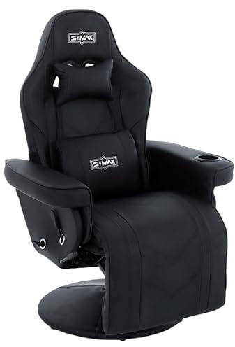 S*MAX Gaming Stuhl mit Fußstütze Höhenverstellbar Gaming Sessel hoher Rückenlehne Verstellbarer Rückenlehne Becherhalter Seitentasche Gamer Stühle für Erwachsene Schwarz X Large