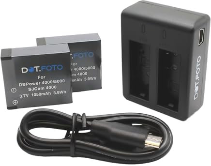 Dot.Foto SJ4000B Premium 1050mAh Akku (2er Pack) & Schnelles Akku USB Doppelladegerät für SJCAM M10, SJ4000, SJ5000, SJ5000 WiFi, SJ5000 Plus, SJ6000, SJ7000, SJ9000