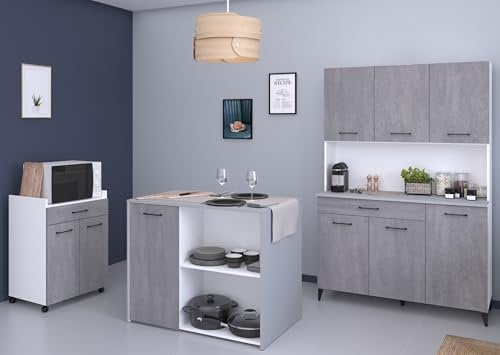 Parisot Küchenbuffet-Set Malice 6 Weiß/Beton Optik hell